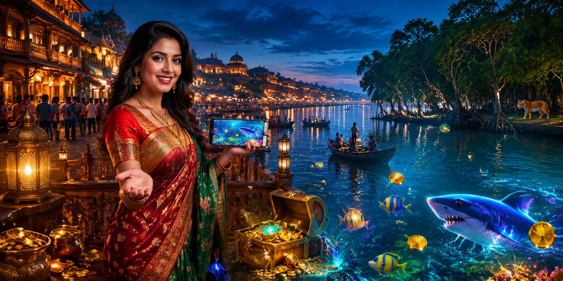 সুন্দরবনের কাছে সমুদ্রসৈকতে ফিশিং গেম ও প্রোমোশন উপভোগ করছেন একজন খেলোয়াড়